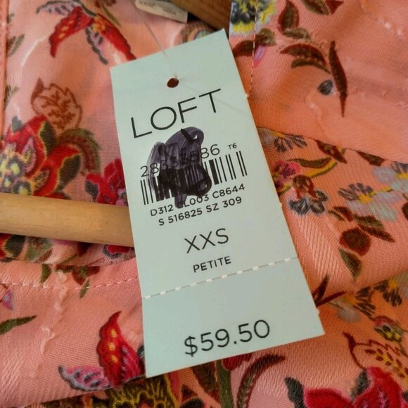 Loft Blouse Shirt XXS Petite Pink Floral Long Balloon Sleeve Semi Sheer Textured - Picture 9 of 11